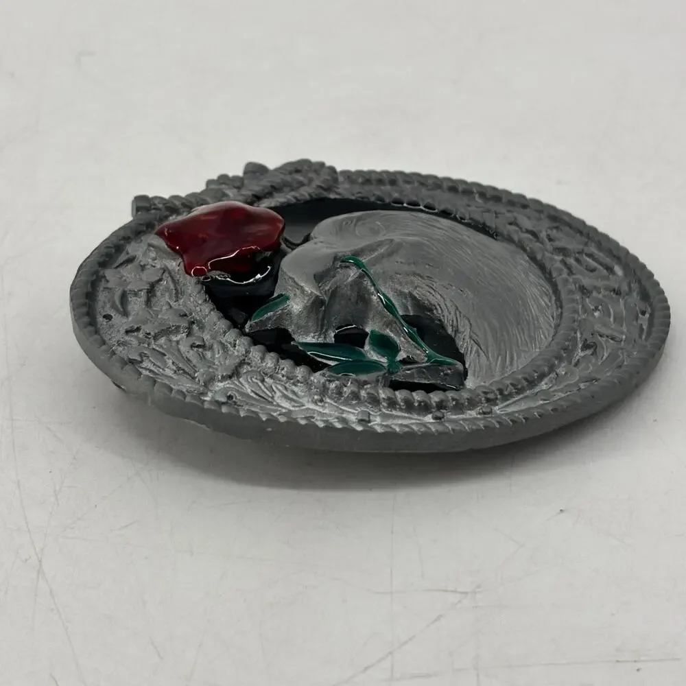 Eagle Belt Buckle Red Rose Enamel Western Americana Top Pewter